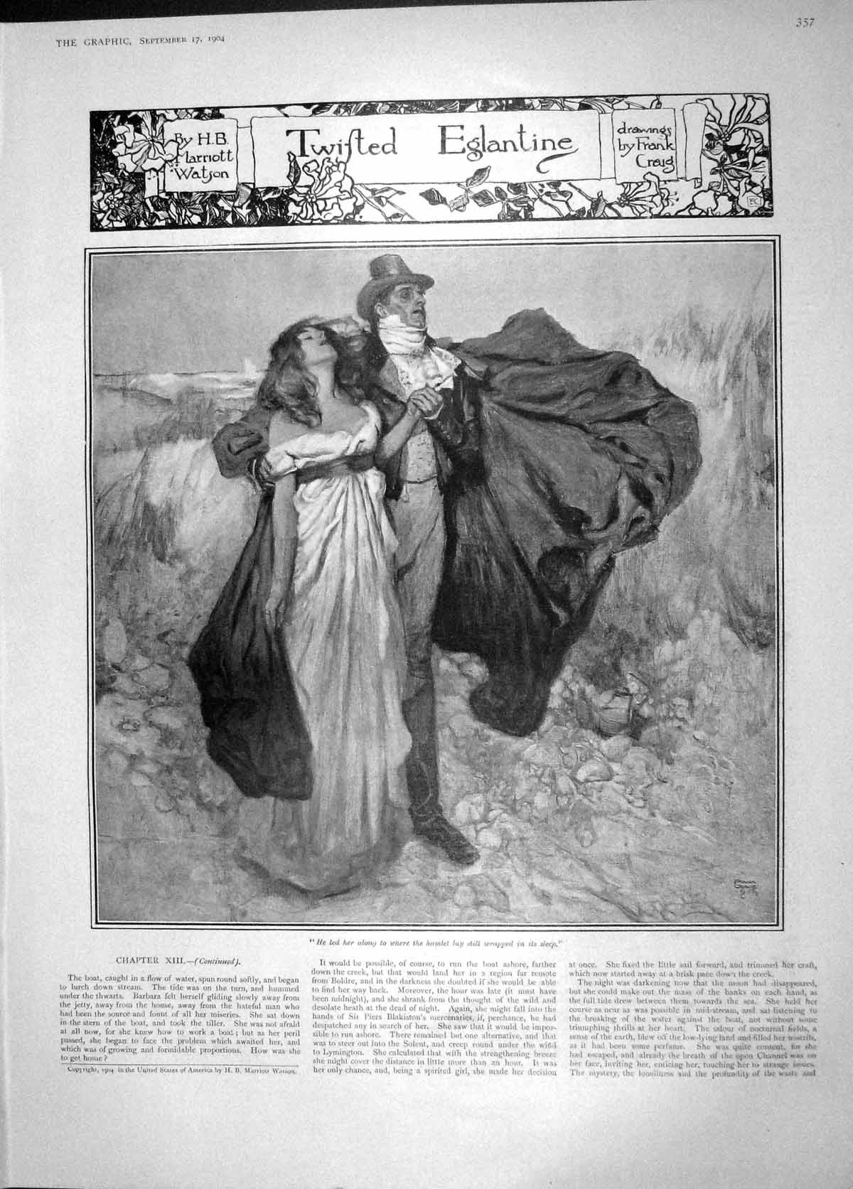 Original Old Antique Print 1904 Twisted Eglantine Lady Man Romance 20th Century