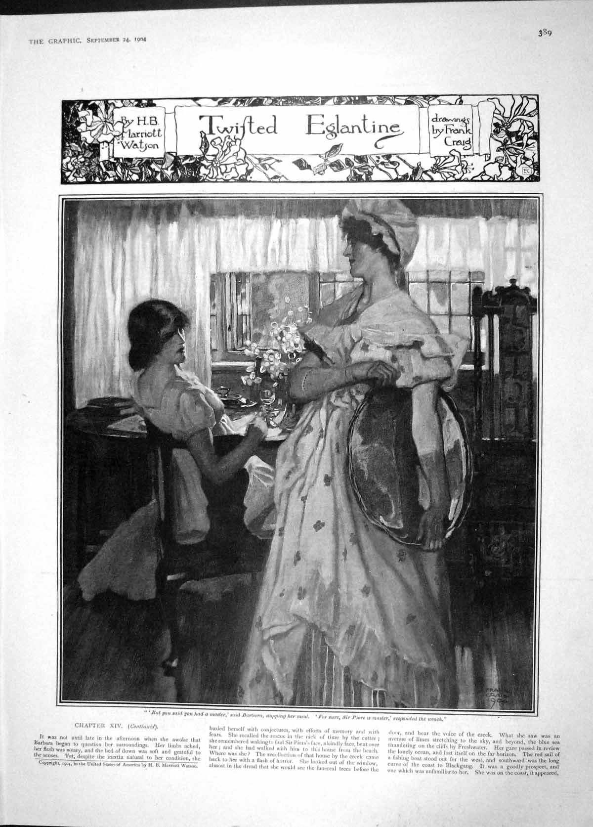 Original Old Antique Print 1904 Twisted Eglantine Barbara Lady Servant House