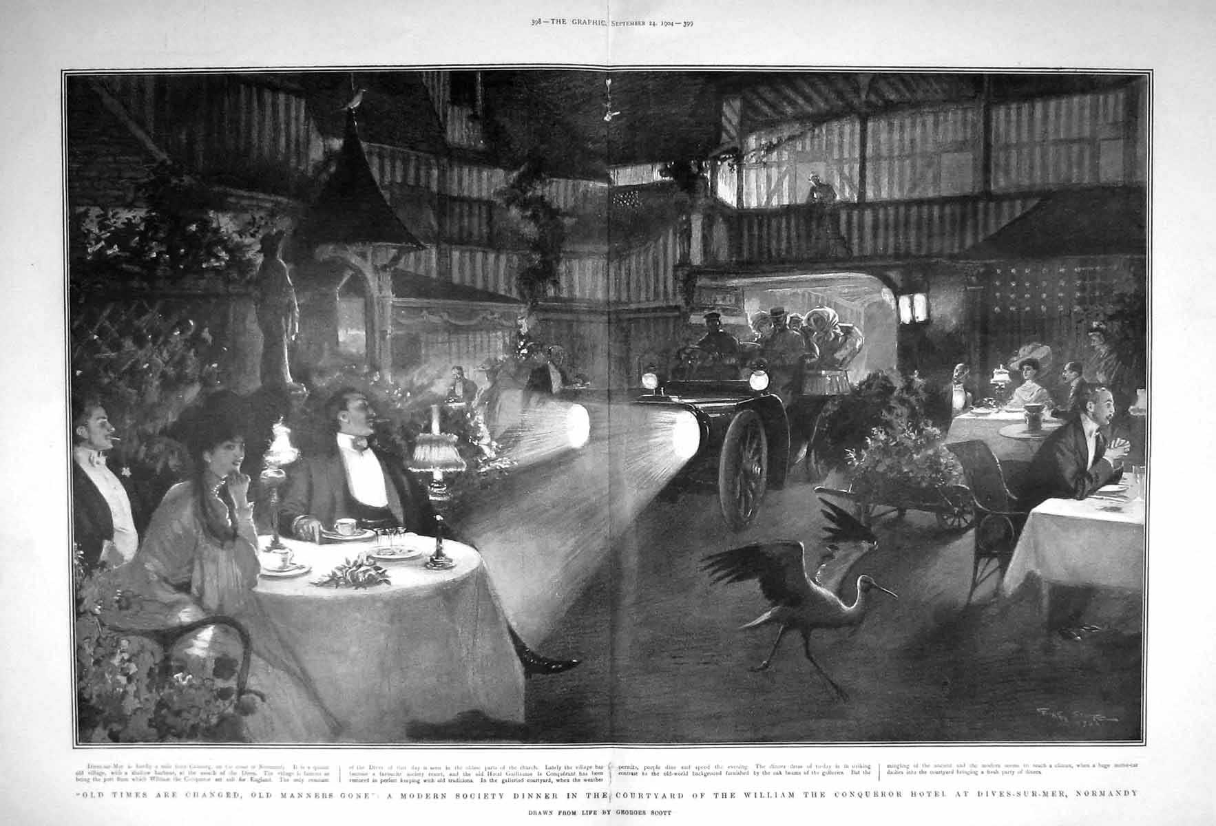 Old Antique Print 1904 Society Dinner William Conqueror Hotel Normandy 20th