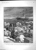 Original Old Antique Print 1904 Ship Discovery Sledge Dogs King Peter Belgrade