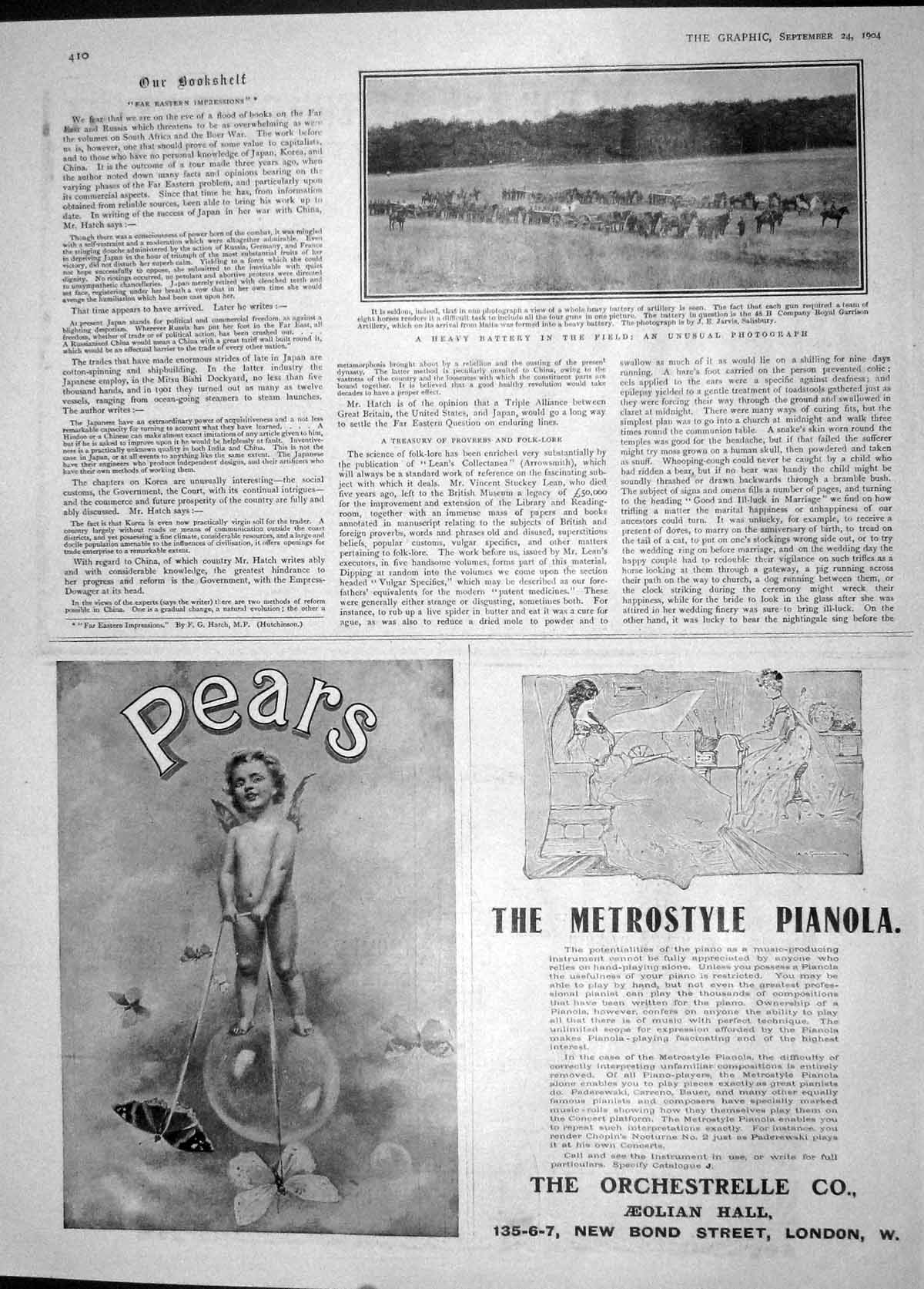 Original Old Antique Print 1904 Siers Battery Horses War Pears Orchestrelle