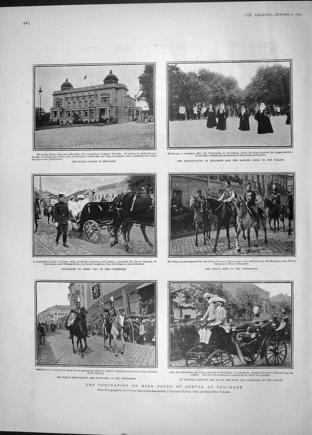 Original Old Antique Print 1904 Coronation King Peter Servia Spelterini Balloon