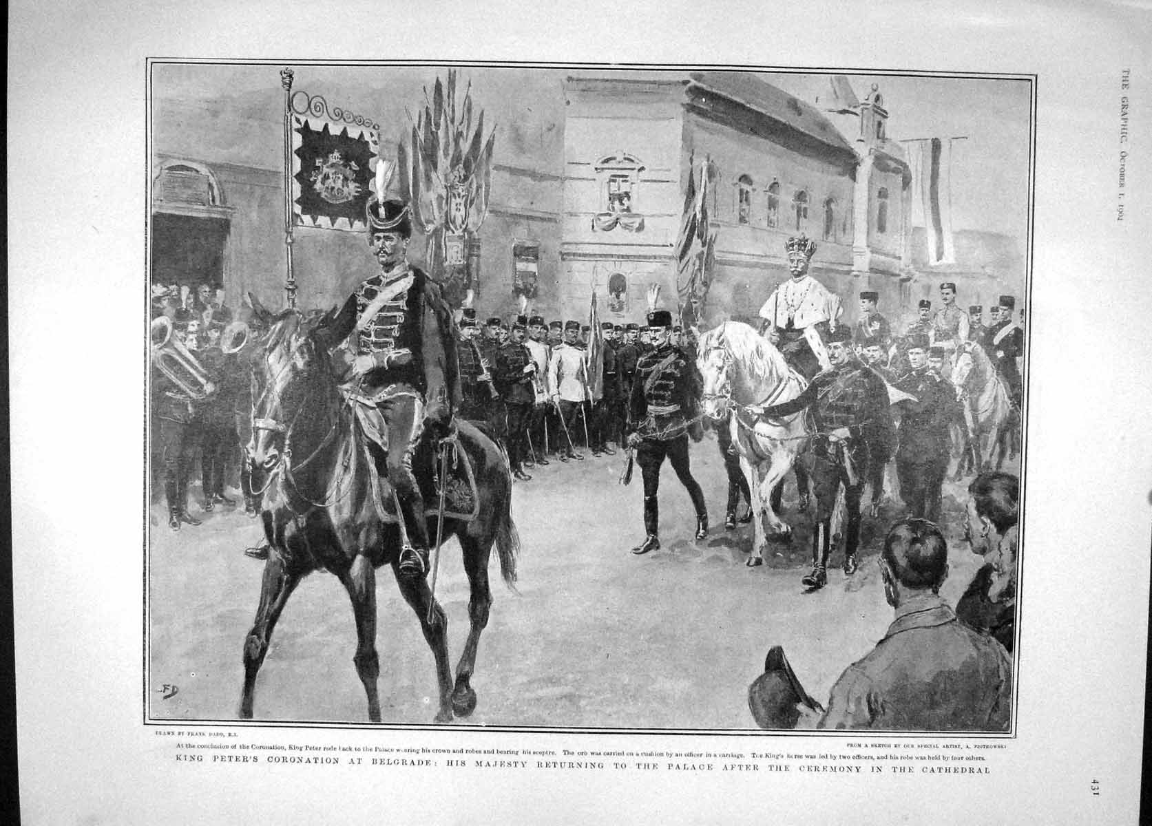 Original Old Antique Print 1904 King Peter Belgrade Whitebait Fish Tuna Tibet