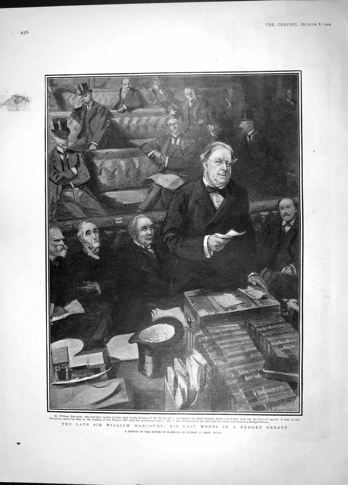 Old Antique Print 1904 Sir William Harcourt Budget Debate House Commons 20th