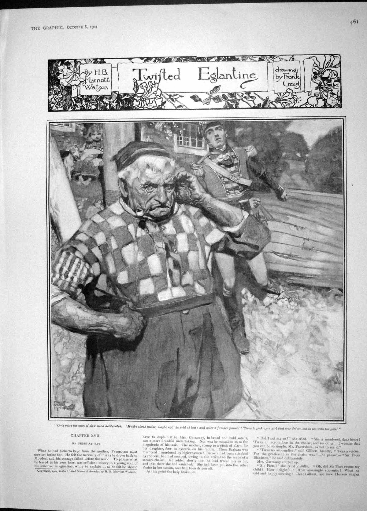 Original Old Antique Print 1904 Twisted Eglantine Man Smoking Pipe Sier 20th