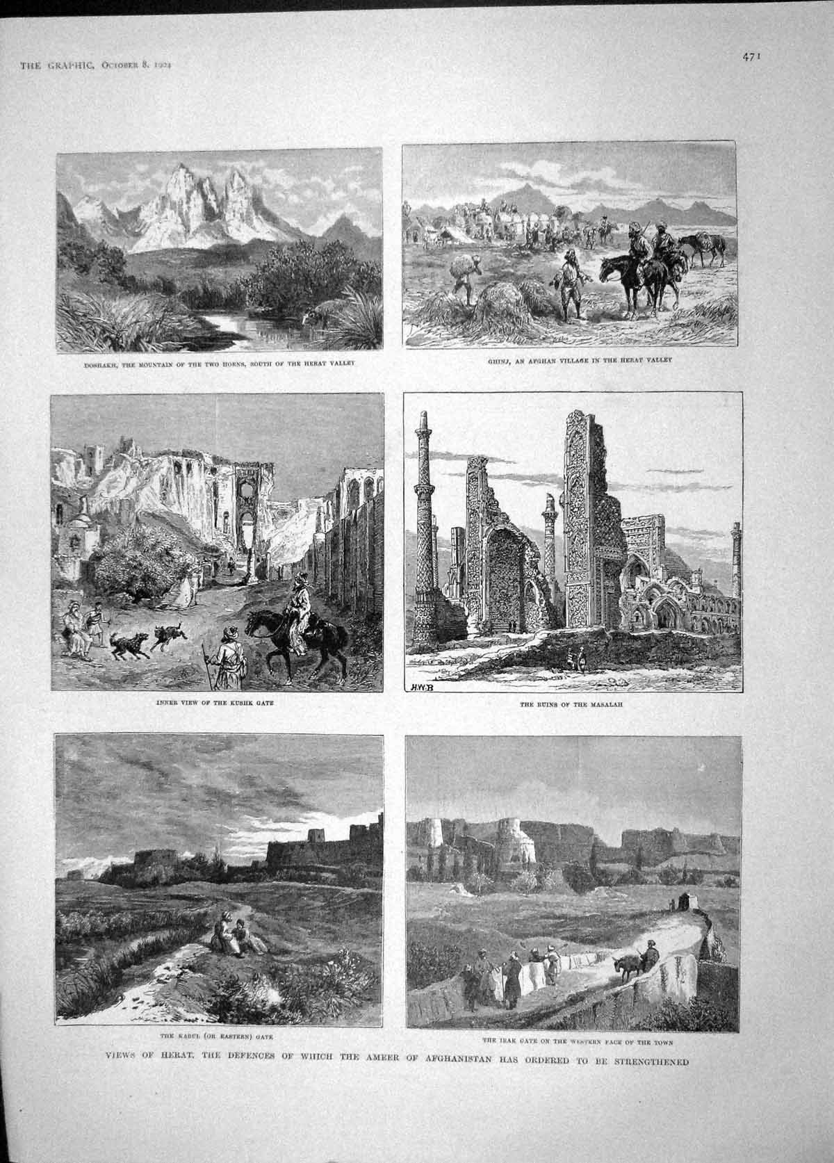 Old Antique Print 1904 Heart Kabul Irak Gate Masalah Lady Curzon Gulmarg 20th