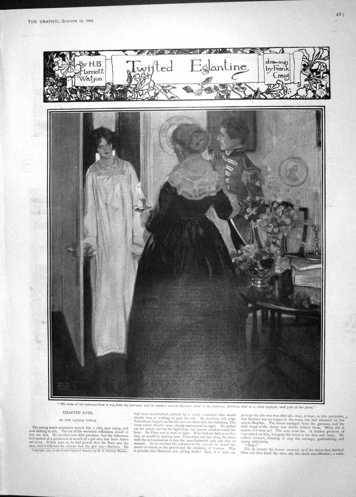 Original Old Antique Print 1904 Twisted Eglantine Barbara House Ladies Bedroom