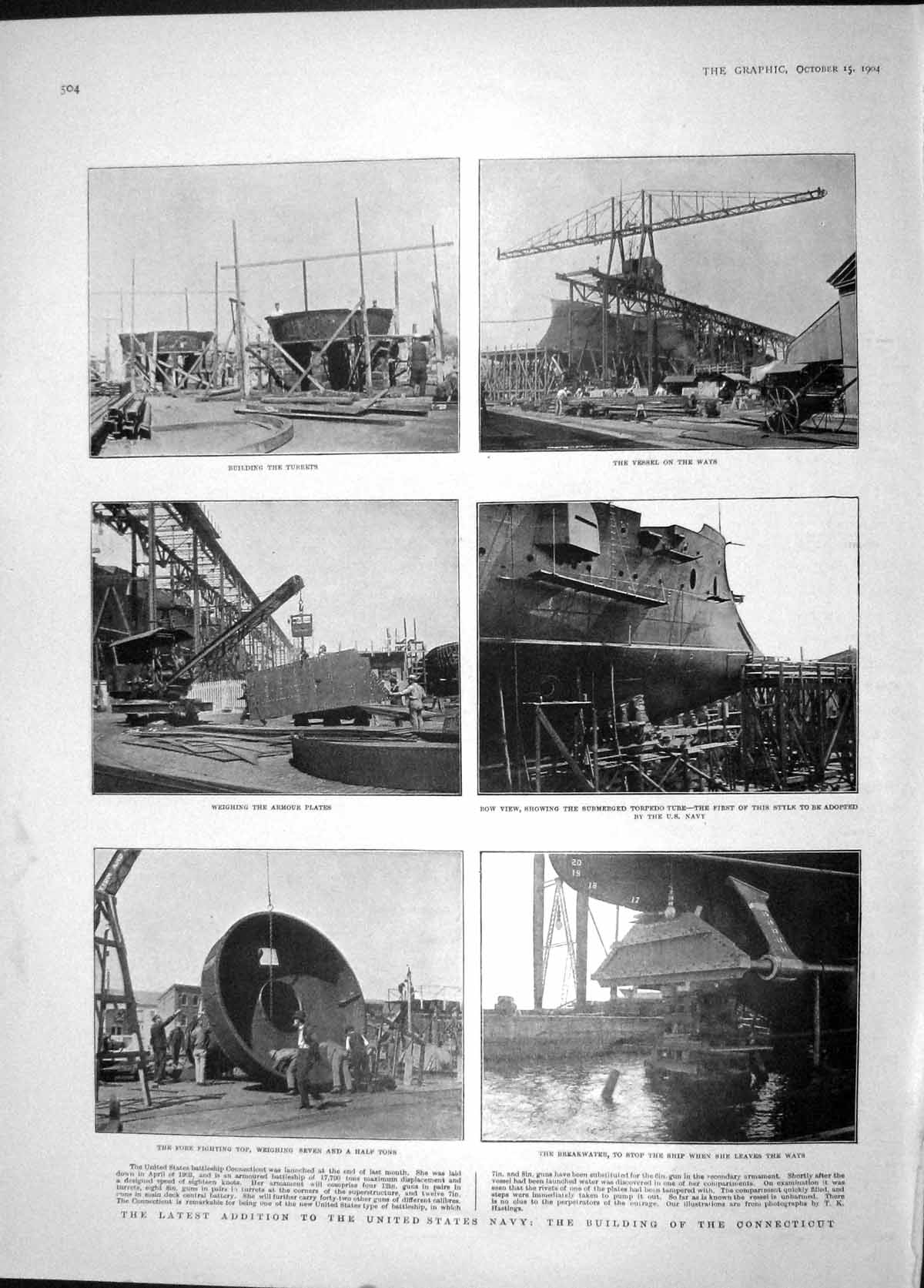 Old Antique Print 1904 Navy Ship Connecticut Pretty Polly Horse Longchamp 20th