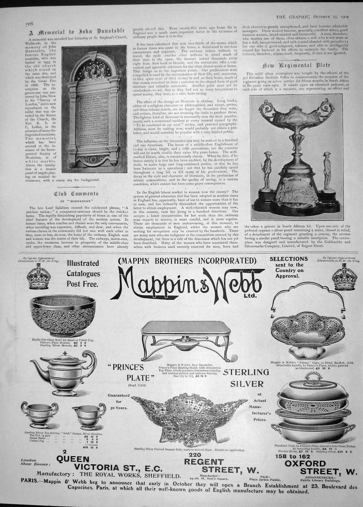 Original Old Antique Print 1904 Dunstable Memorial Regimental Plate Mappin Webb
