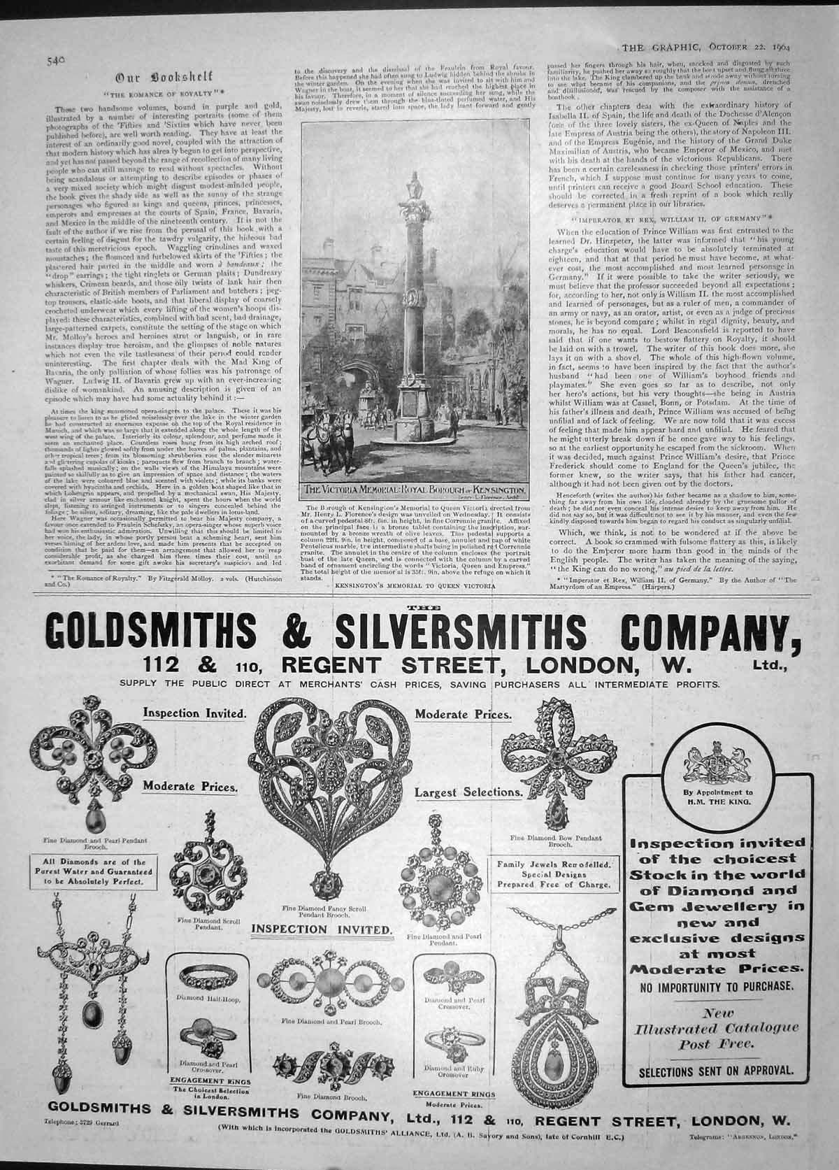 Original Old Antique Print 1904 Victoria Memorial Kensington Gsmith Silversmith