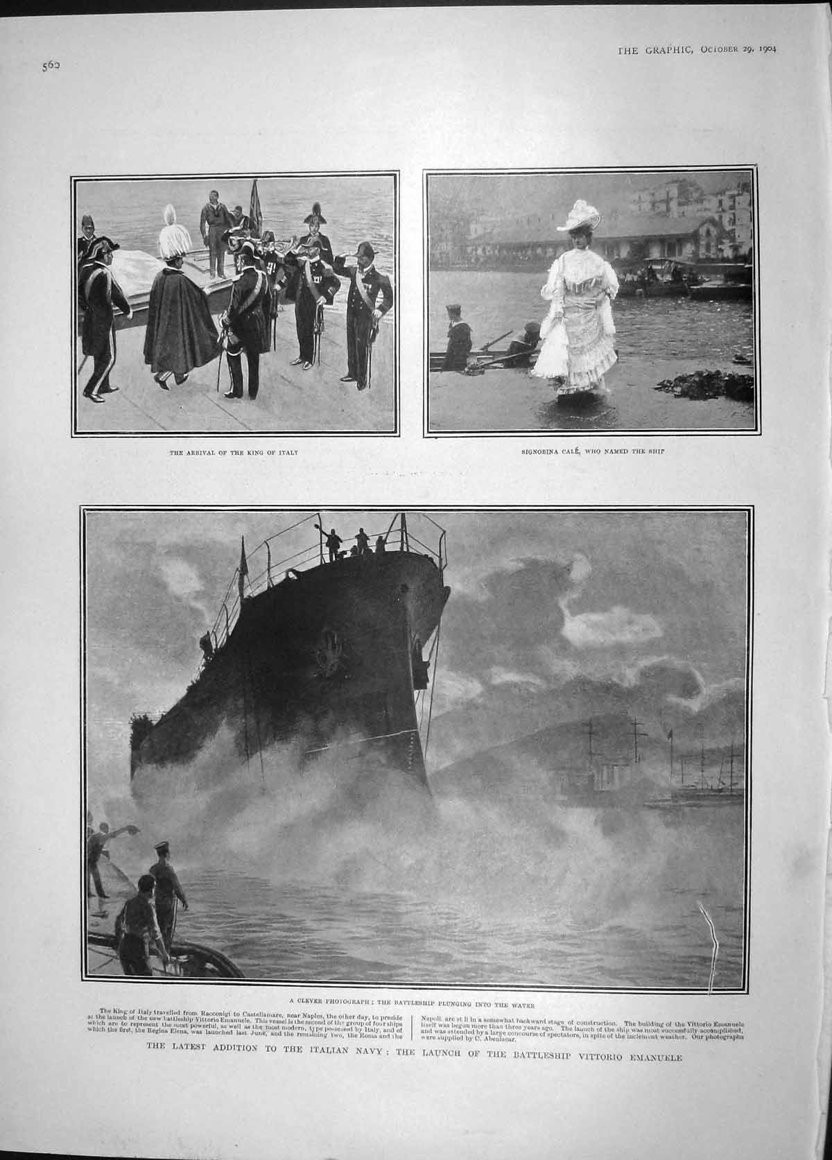Original Old Antique Print 1904 King Italy Signoria Cale Ship Vittorio Emanuele