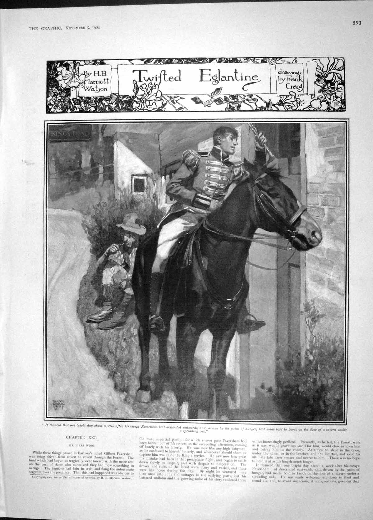 Original Old Antique Print 1904 Sier Man Horse Tavern Smoking Pipe Street Scene