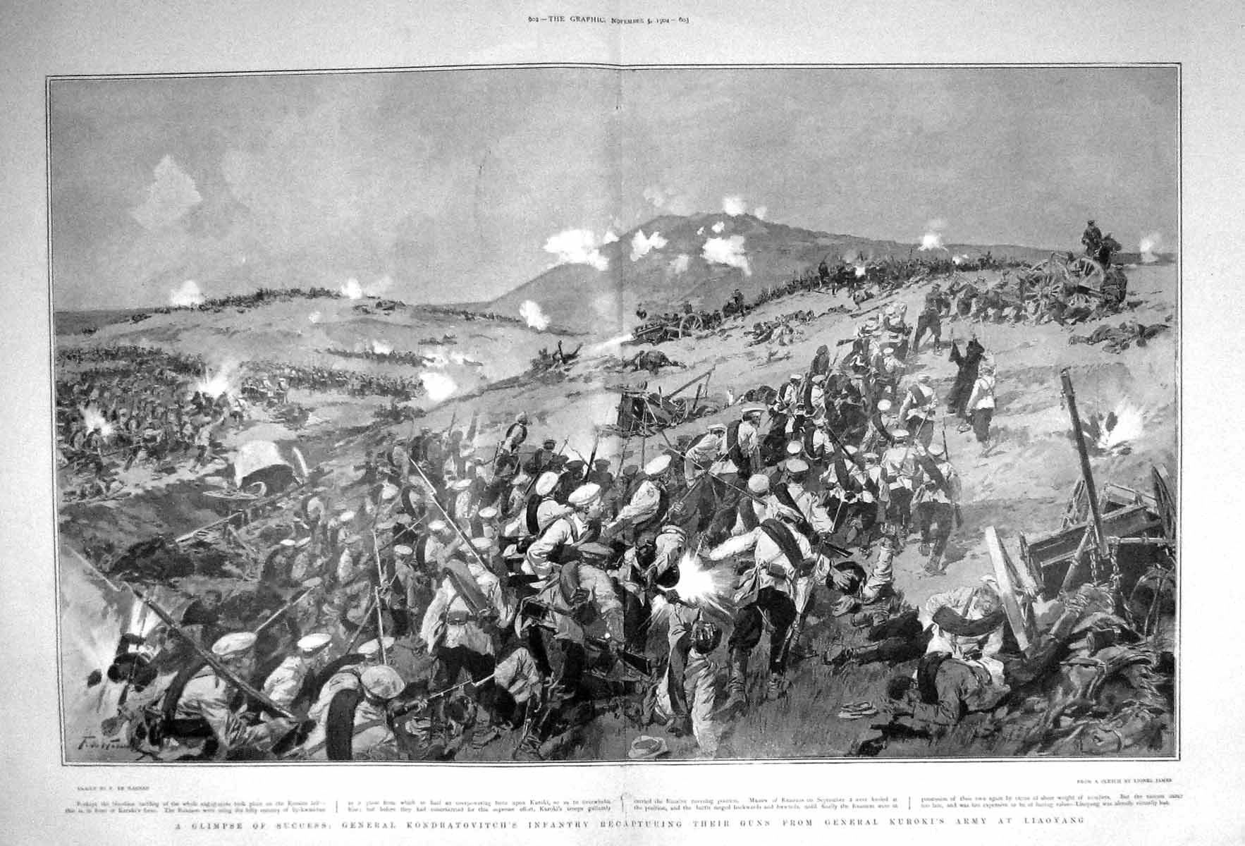 Original Old Antique Print 1904 General Kondratovitch Kuroki Army Liaoyang War