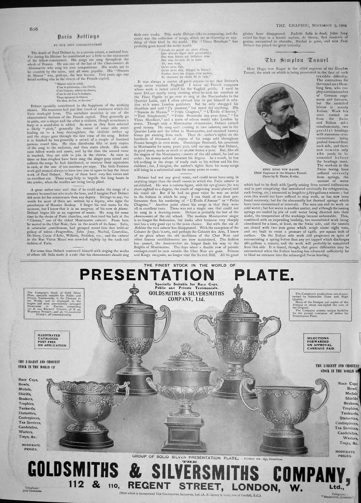 Original Old Antique Print 1904 Here Hugo Von Kager Gmith Silversmith Cups Bowl
