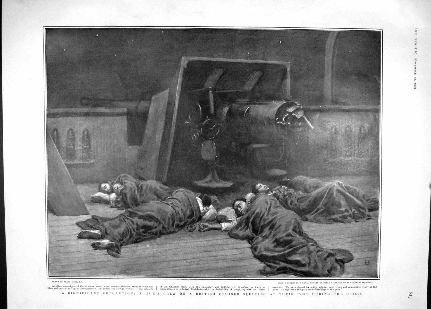 Old Antique Print 1904 Ship Vigo Crew Sleeping Gun War Roosevelt Parker 20th