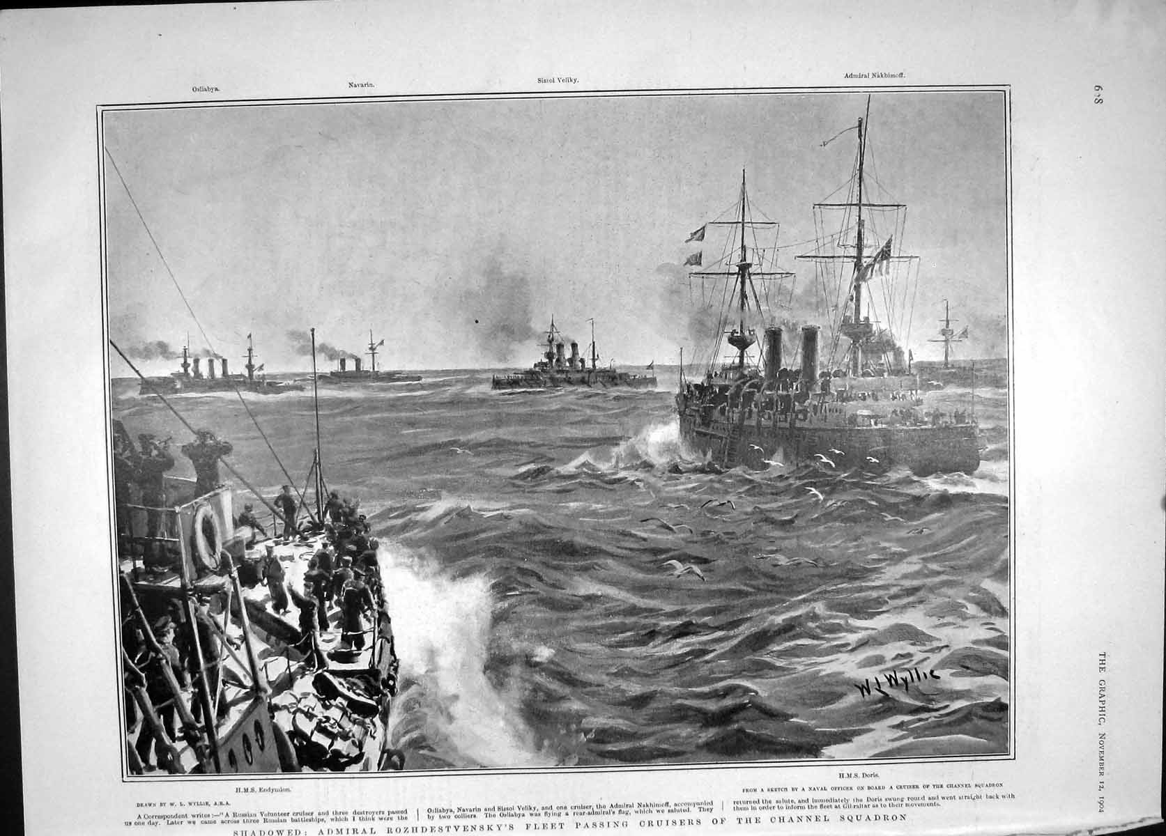 Original Old Antique Print 1904 Rozhdestvensky Ships Doris Endymion Edden Brown