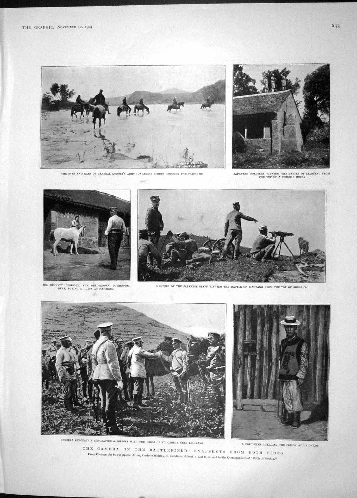 Old Antique Print 1904 Battlefield War Kuropatkin Japan Black Prince Ship 20th