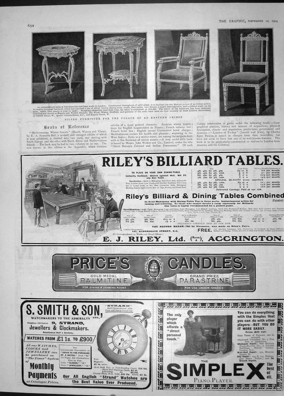 Old Antique Print 1904 Silver Furniture Prince Palace Simplex Piano Smith 20th