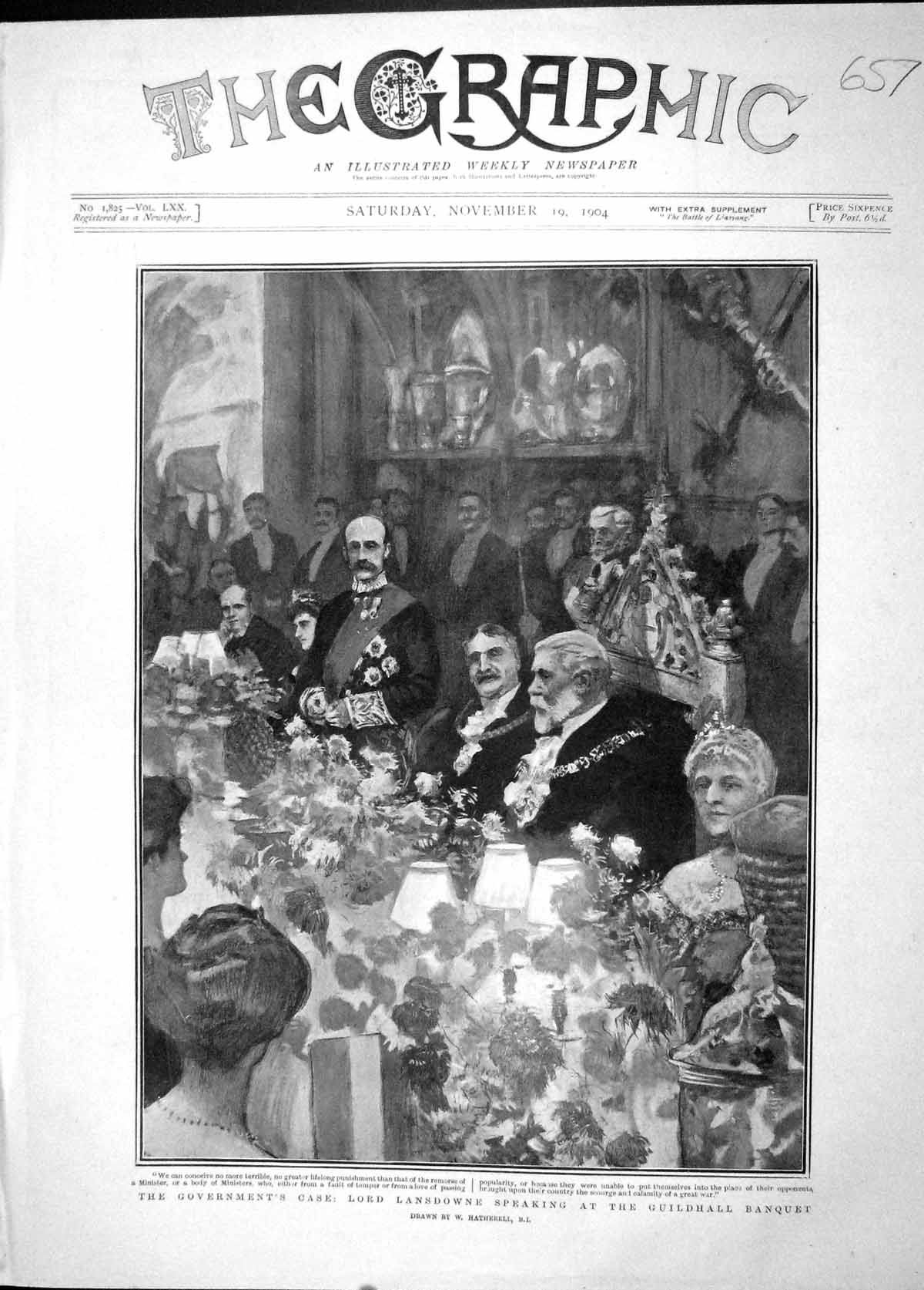 Original Old Antique Print 1904 Lord Lansdowne Guildhall Banquet Government