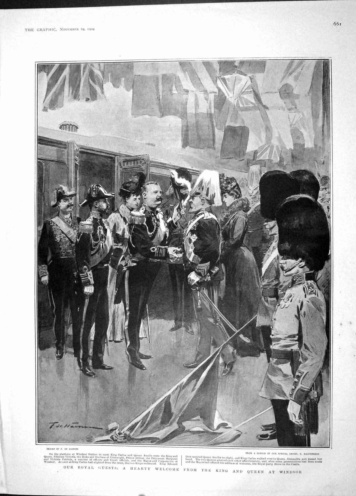 Old Antique Print 1904 King Carlos Queen Windsor Duke Train King Portugal 20th