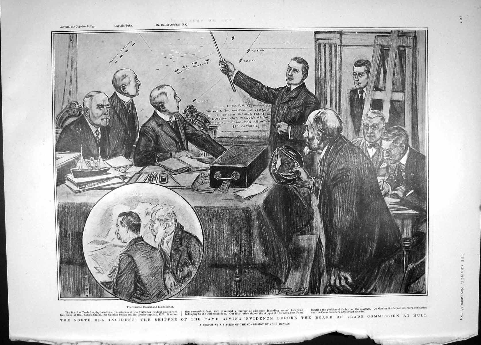 Old Antique Print 1904 North Sea Skipper Trade Hull Bridge War Cossacks 20th
