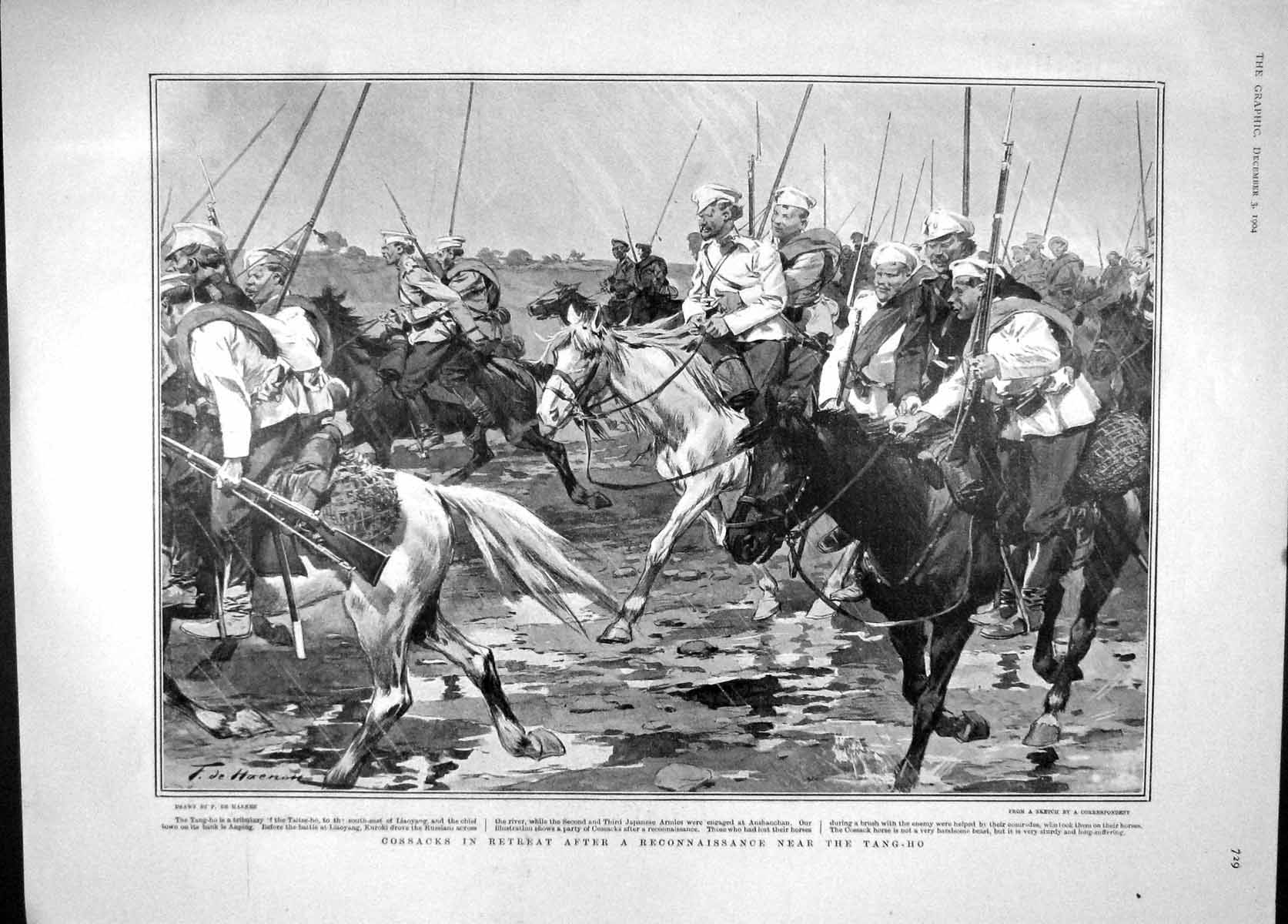 Old Antique Print 1904 Cossacks Tang-Ho Japan Army Asche Theatre Dunraven 20th