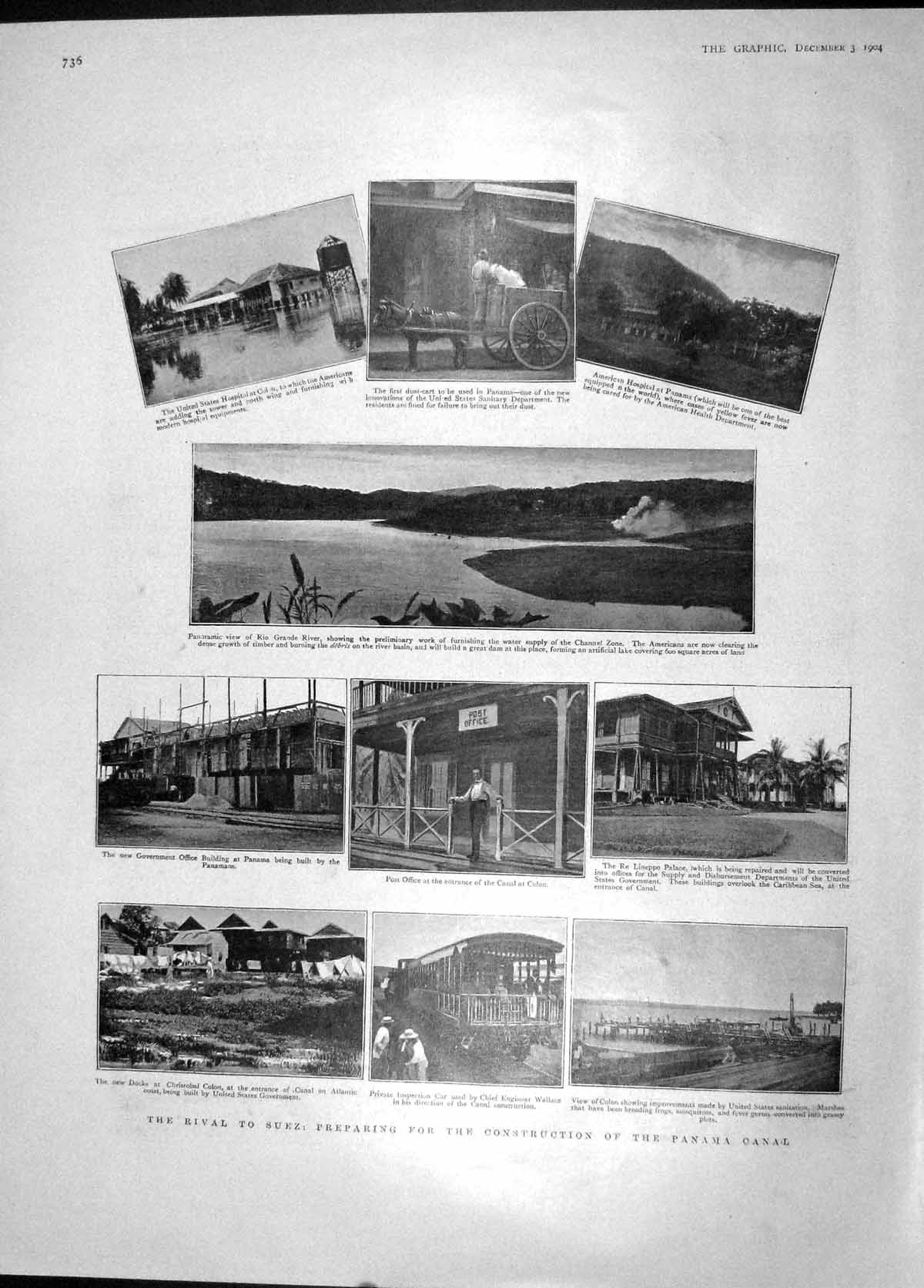 Original Old Antique Print 1904 Construction Panama Canal Christobal Colon Rio