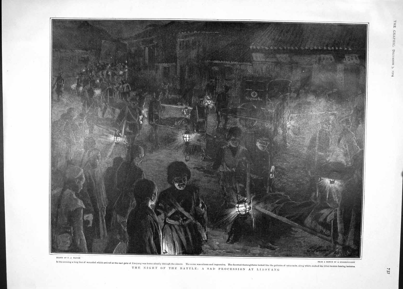 Original Old Antique Print 1904 War Battle Liaoyang Enville Hall Paris Bellamy