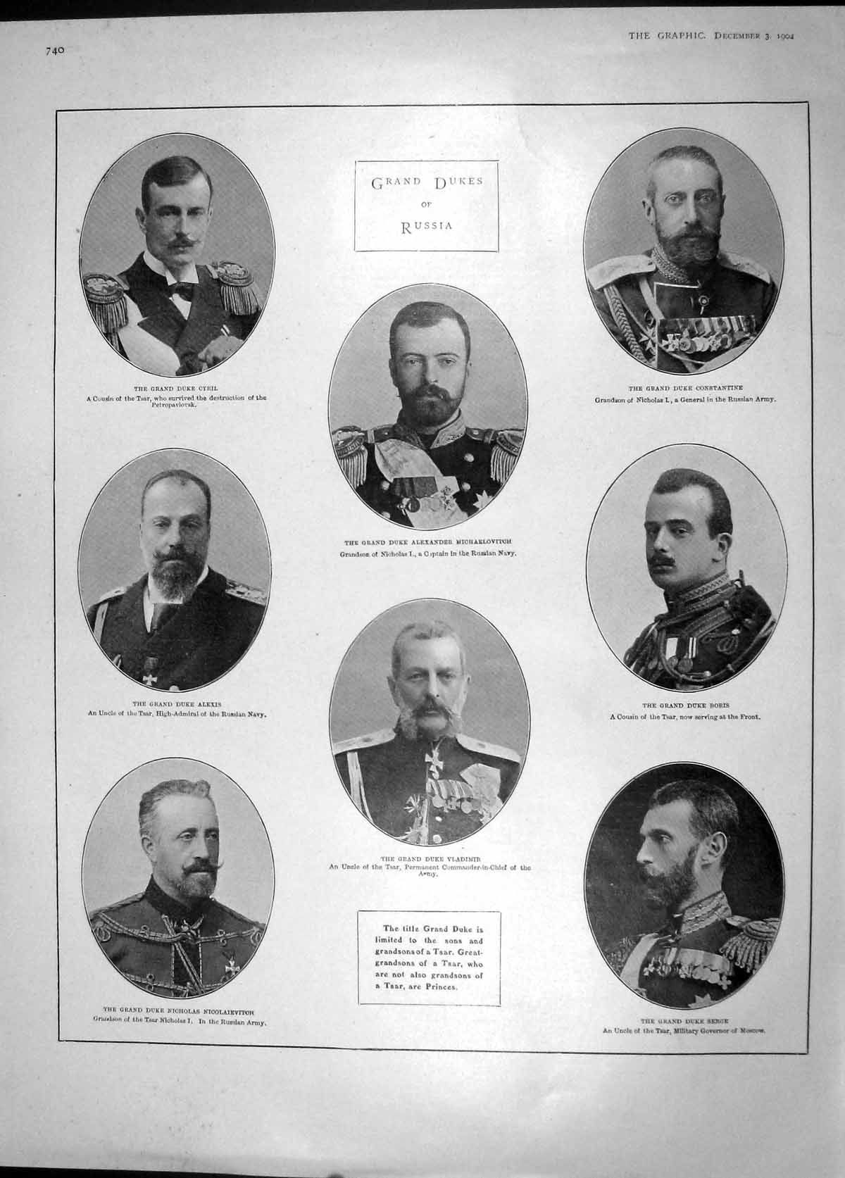 Original Old Antique Print 1904 Duke Russia Vladimir Serge Boris Hesse Eleonore