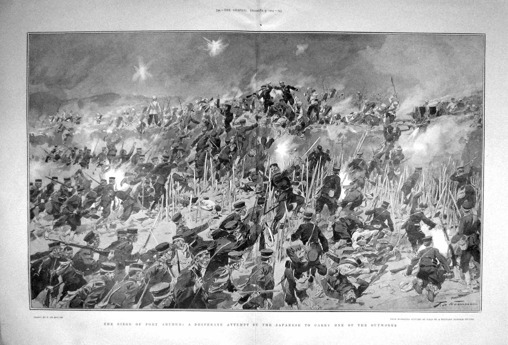 Old Antique Print 1904 Siege Port Arthur Japanese Army War Battle Scene 20th