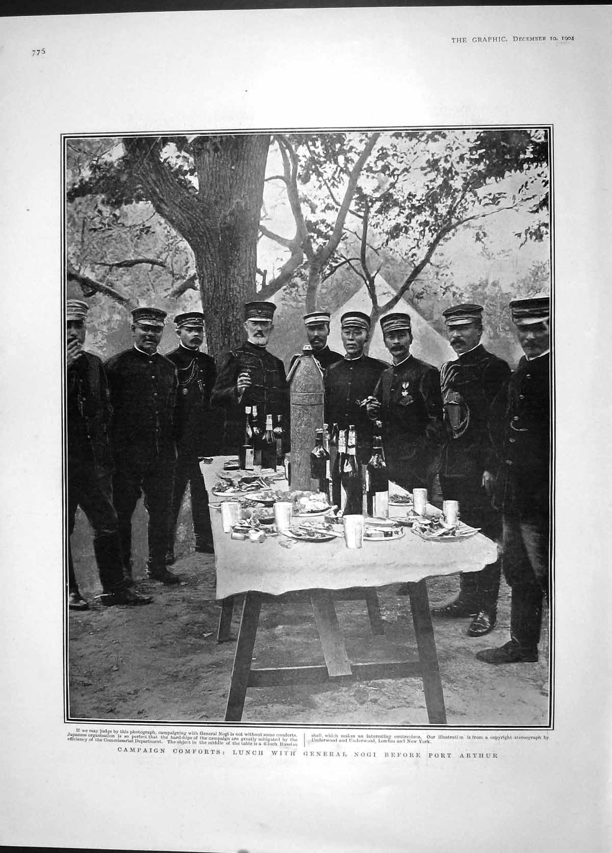 Old Antique Print 1904 Scene Lunch General Nogi Port Arthur Japanese Army 20th