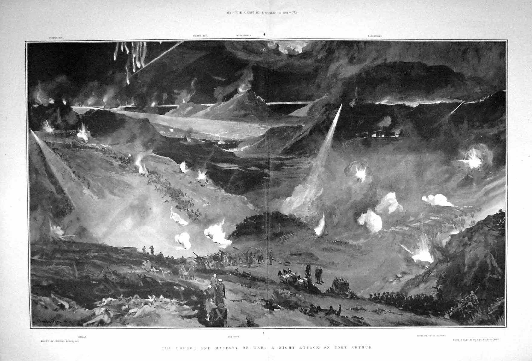 Old Antique Print 1904 Night Attack War Battle Port Arthur Japan Ringan 20th