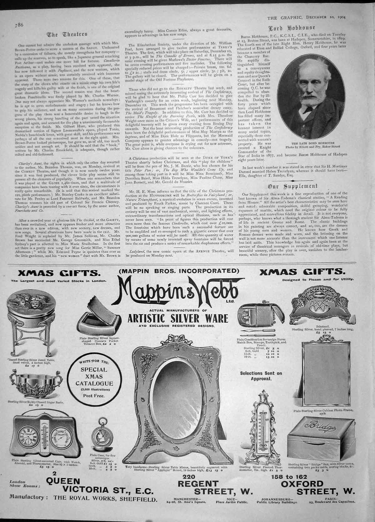Old Antique Print 1904 Portrait Lord Hobhouse Mappin Webb Advertisement 20th