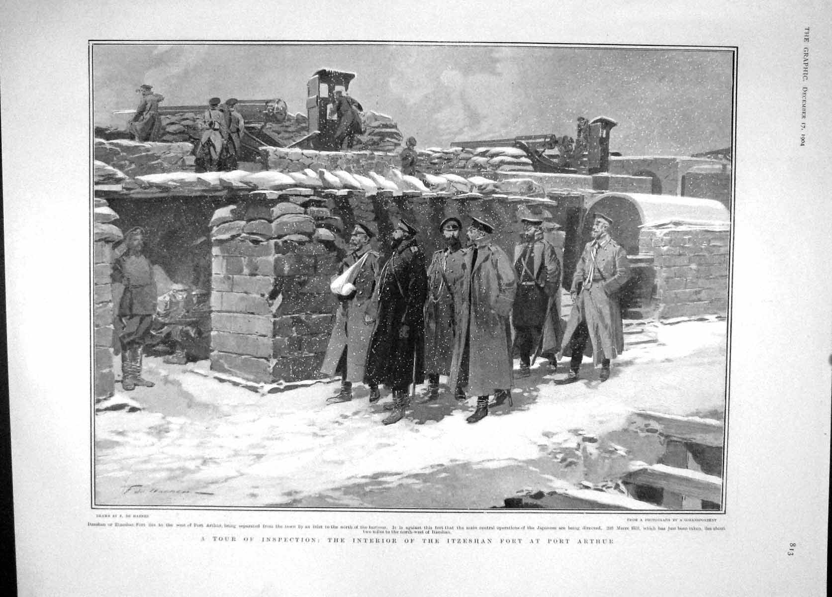 Original Old Antique Print 1904 Itzeshan Fort Port Arthur War Car Salon Paris