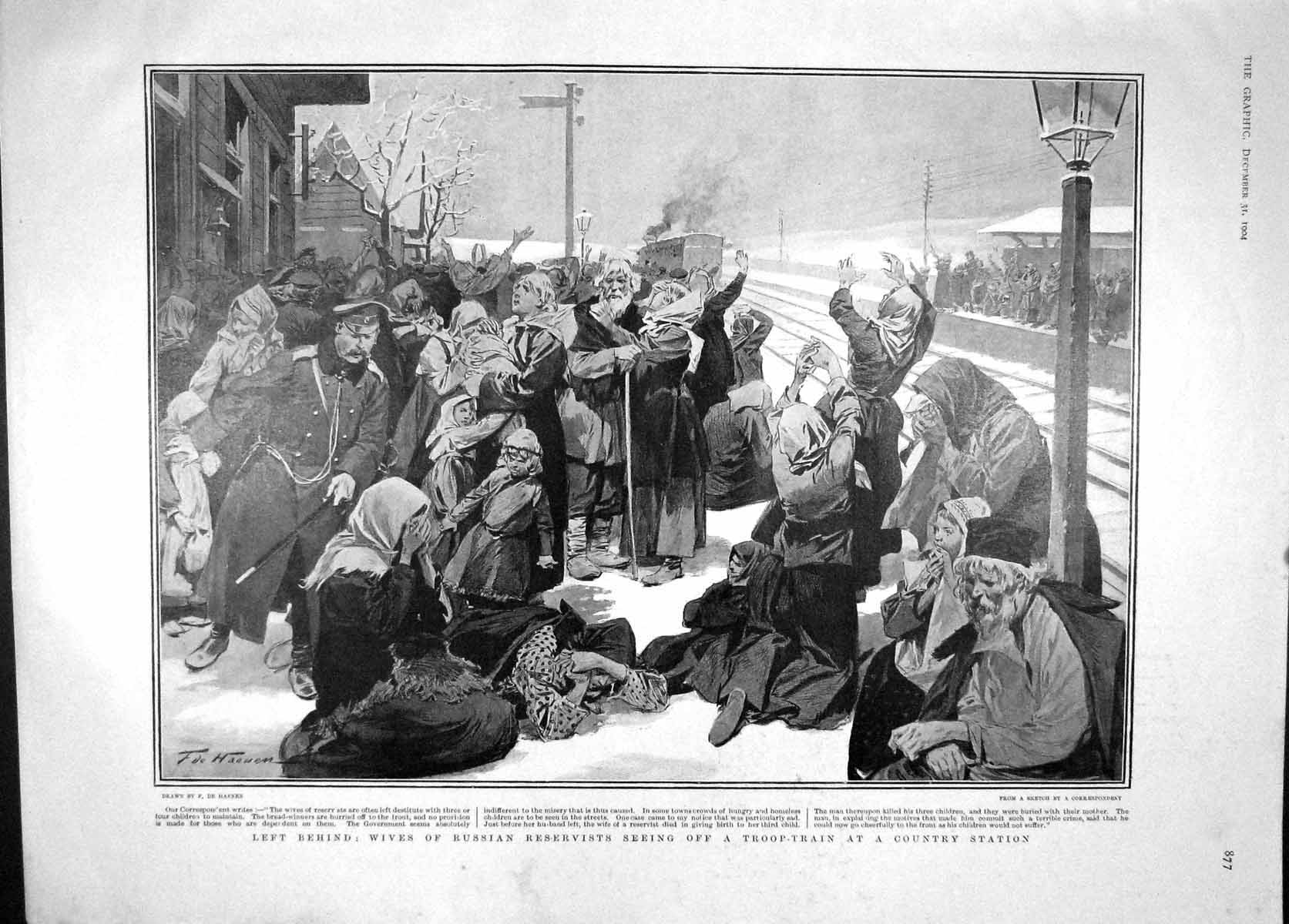 Old Antique Print 1904 Wives Russian War Reservists Train Crash Aylesbury 20th