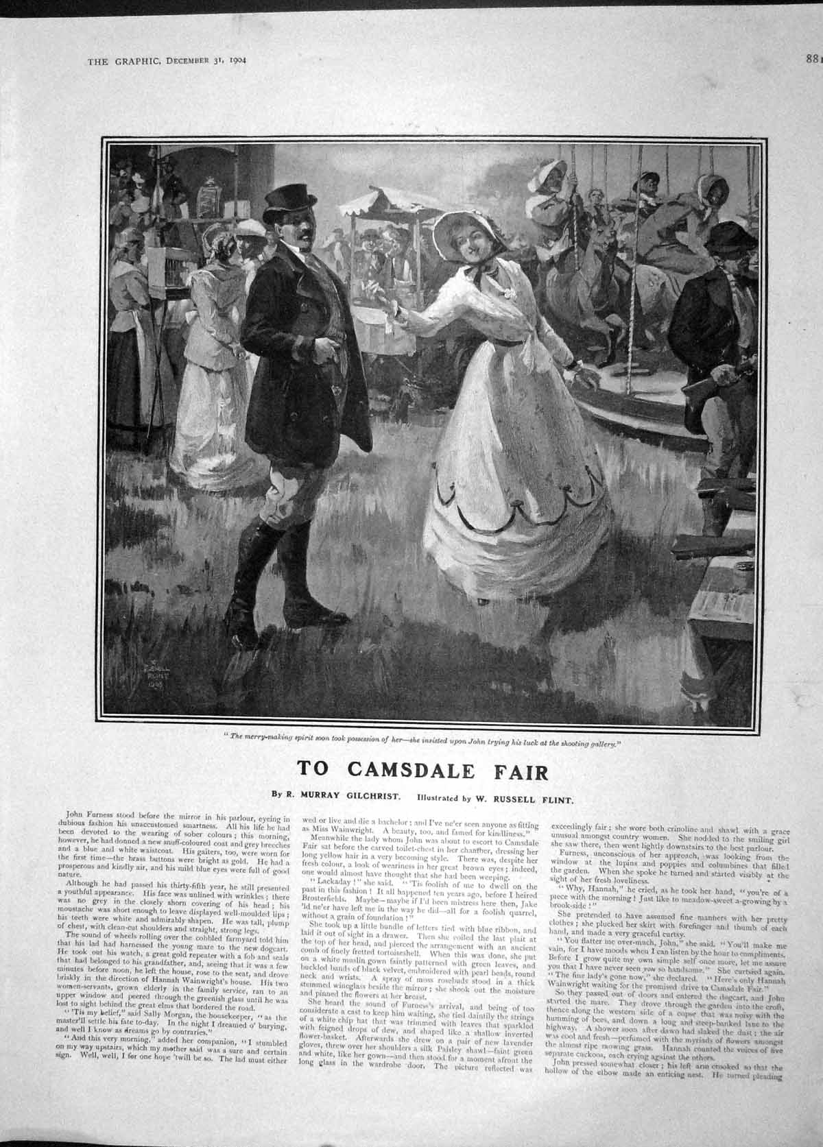 Original Old Antique Print 1904 Camsdale Fair Merry-Making People Amusements