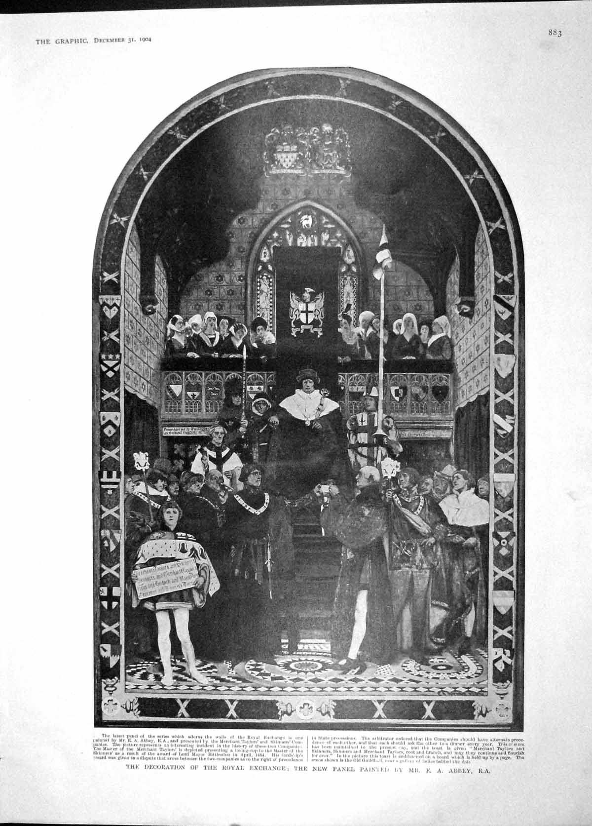 Old Antique Print 1904 Decoration Panel Royal Exchange Mukden Port Arthur 20th