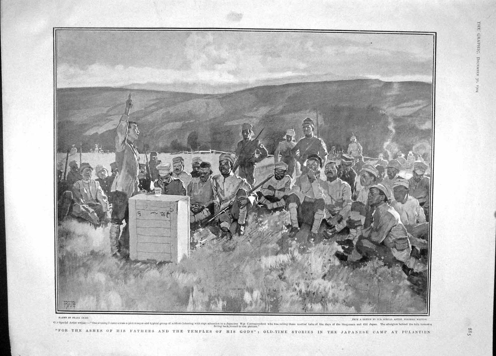 Original Old Antique Print 1904 Japanese Camp Pulantien War Cape Town Oom Paul