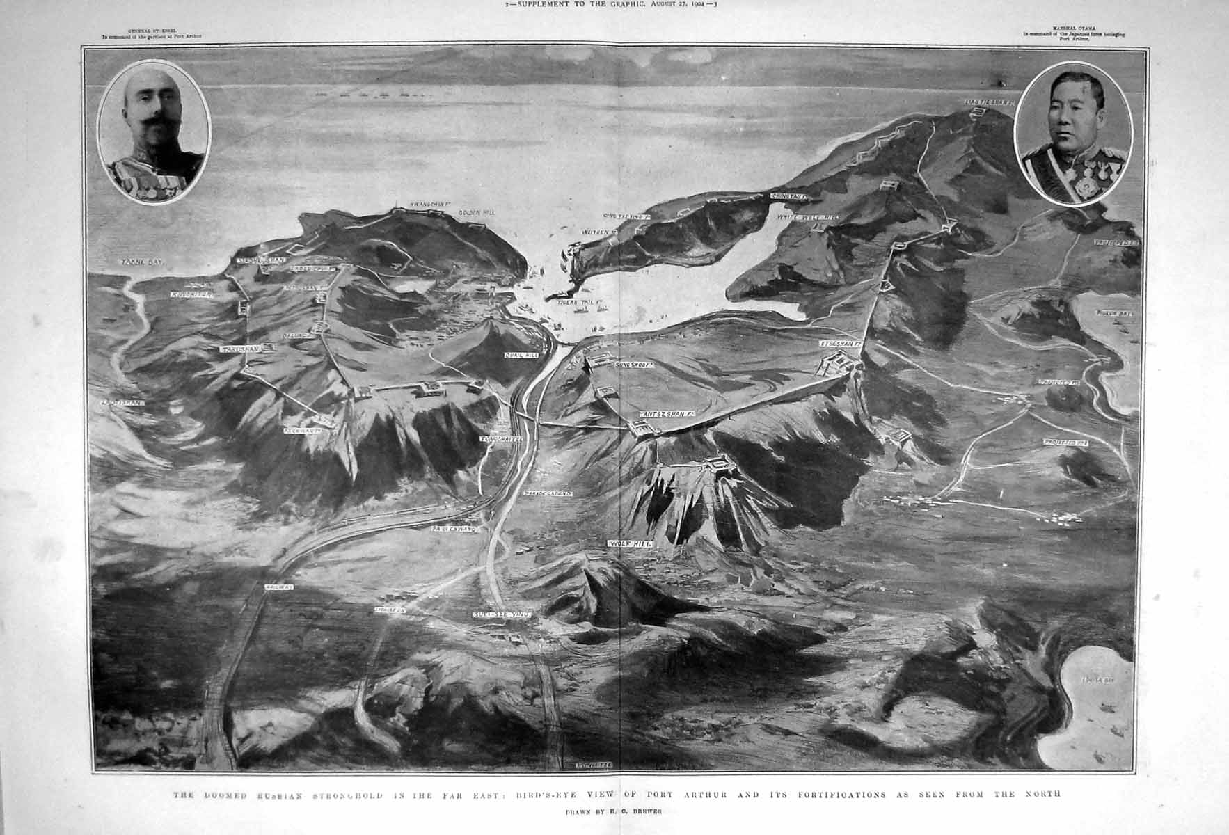 Original Old Antique Print 1904 Russian StronghPort Arthur Oyama Stoessel War