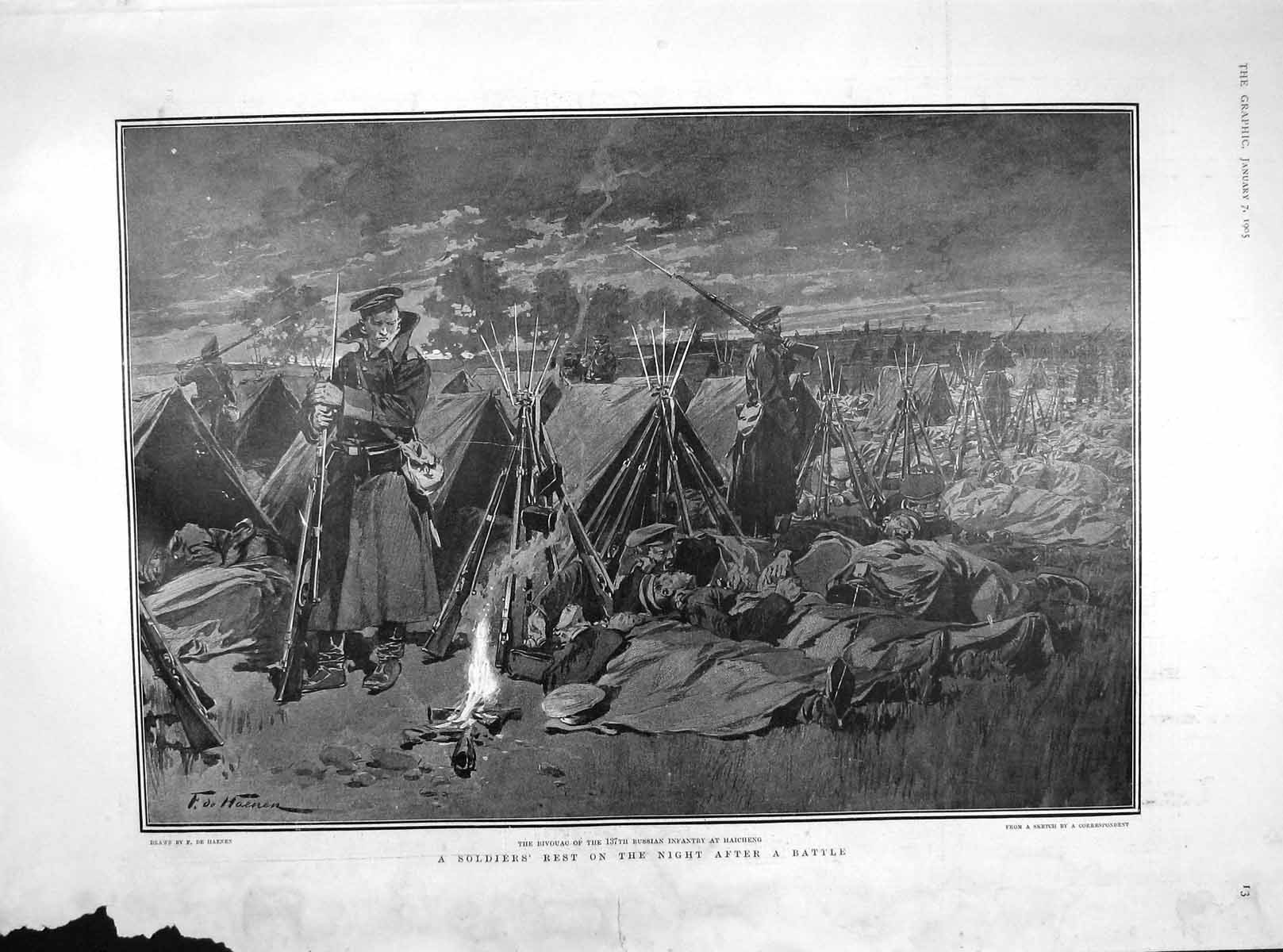 Old Antique Print 1905 Russian Army War Camp Haicheng Wood Monson Shaho 20th