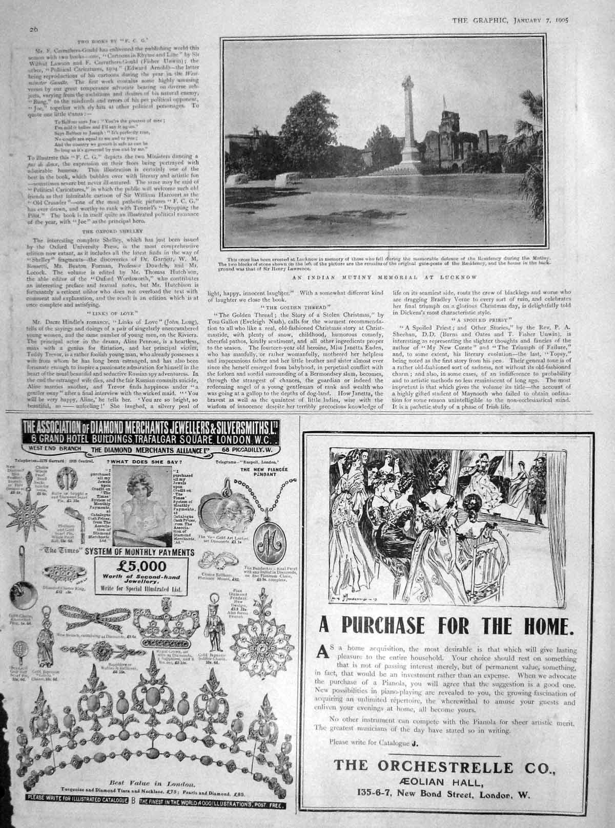 Original Old Antique Print 1905 Indian Mutiny Memorial Lucknow War Orchestrelle