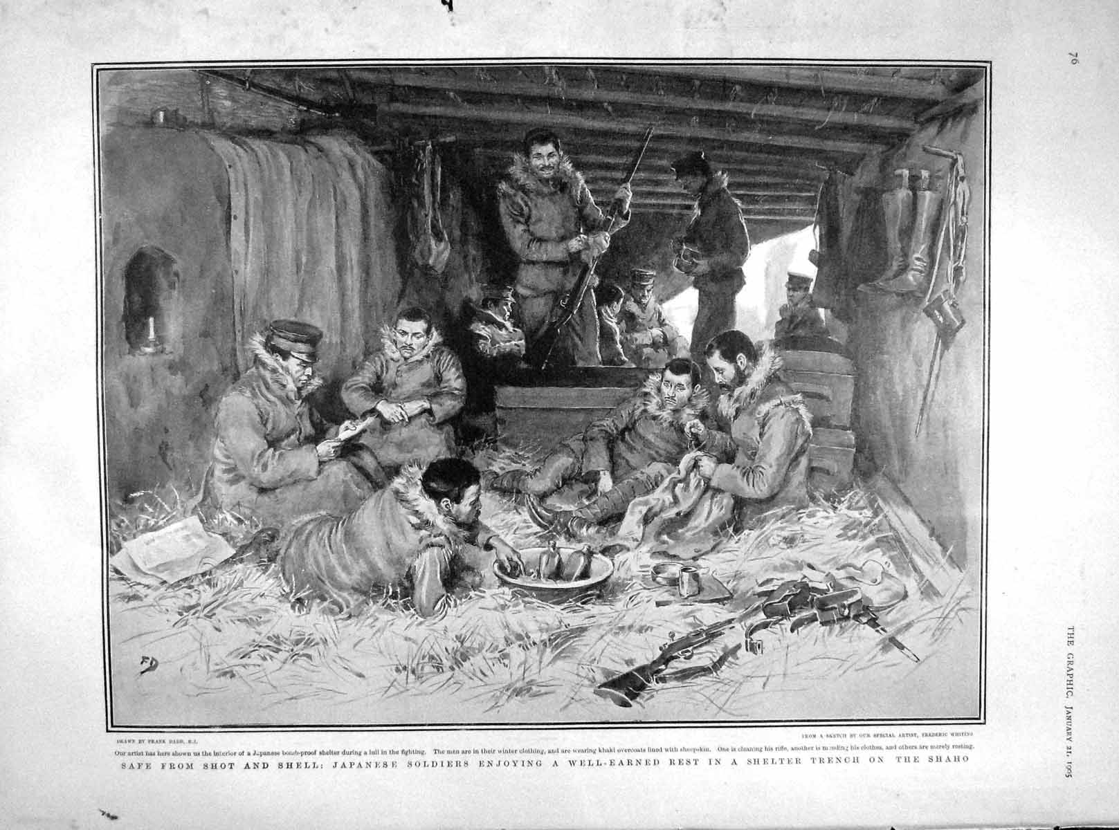Original Old Antique Print 1905 Japanese Siers War Shaho Trench Combes Loubet