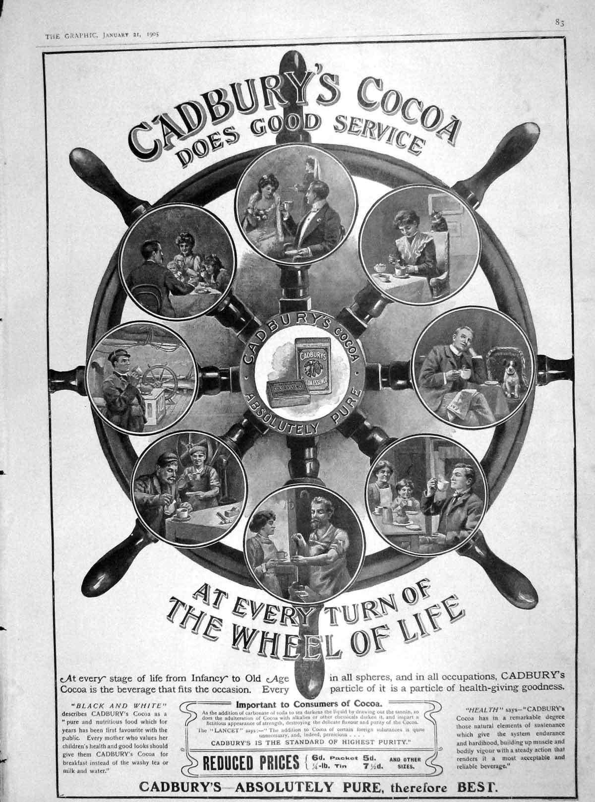 Original Old Antique Print 1905 Cadburys Cocoa Advertisement Drinking Chocolate