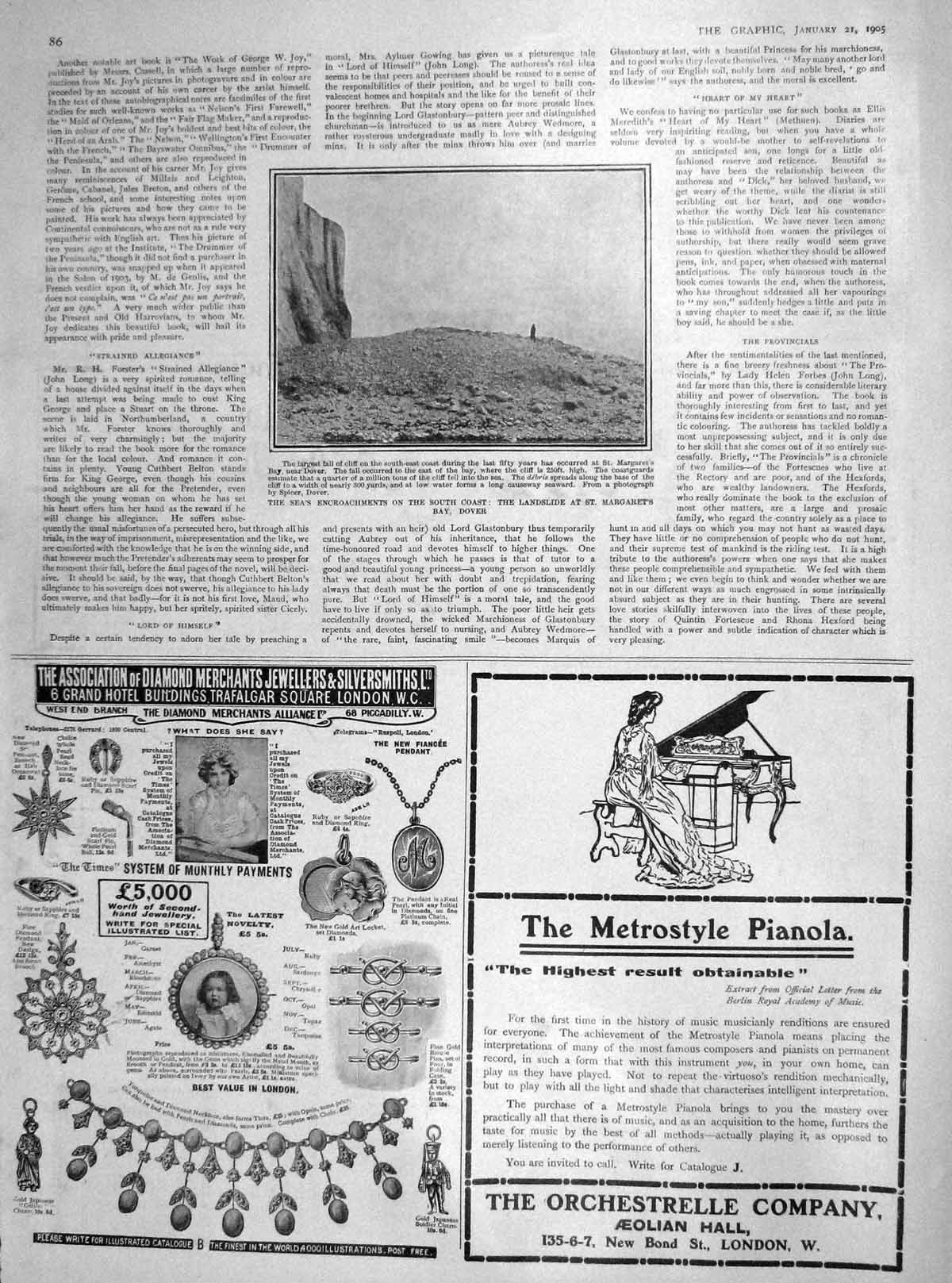 Old Antique Print 1905 Landslide St. Margarets Bay Dover Jewellers London 20th