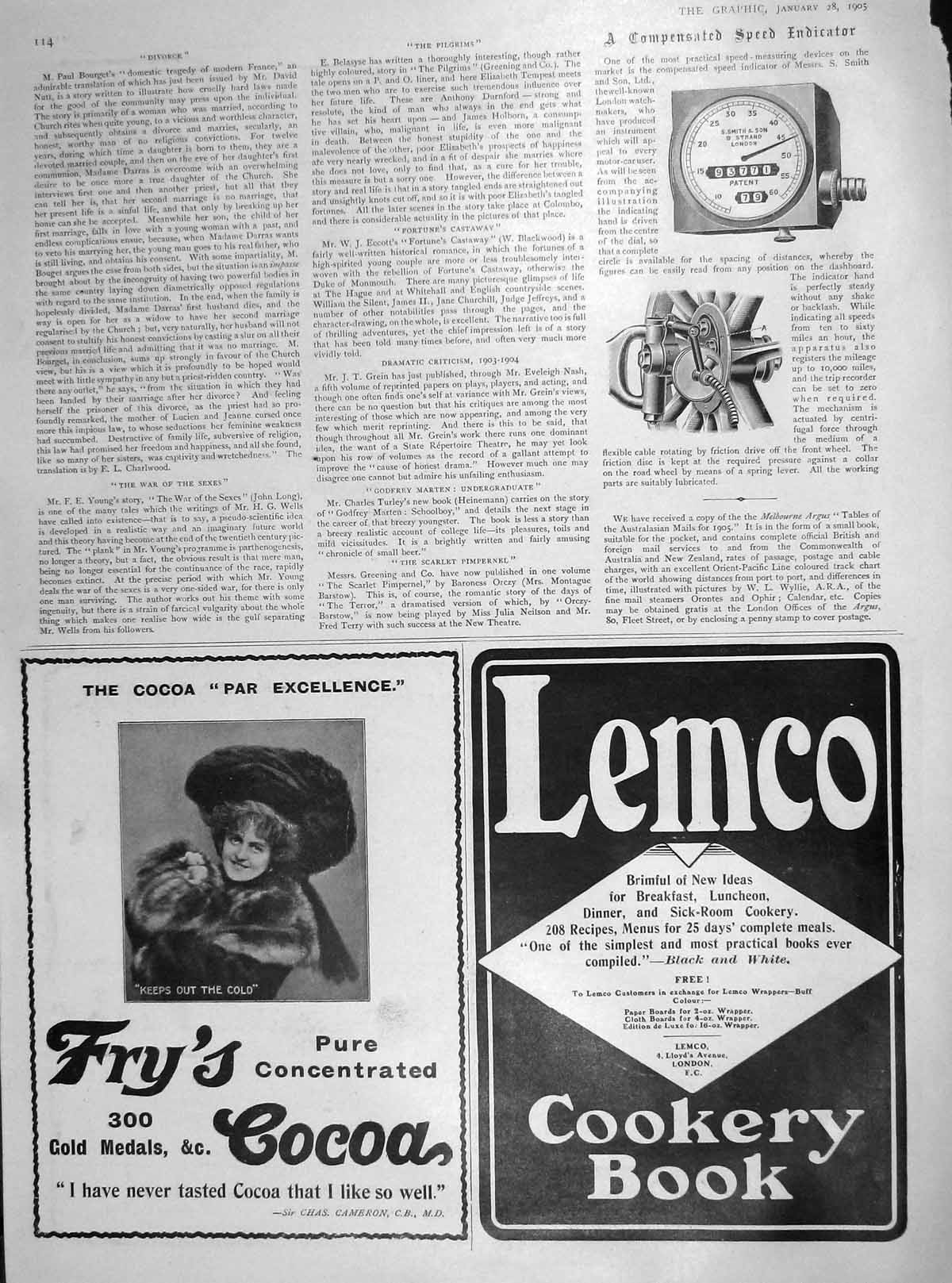 Original Old Antique Print 1905 Compensated Speed Endicator Lemco Cookery Book