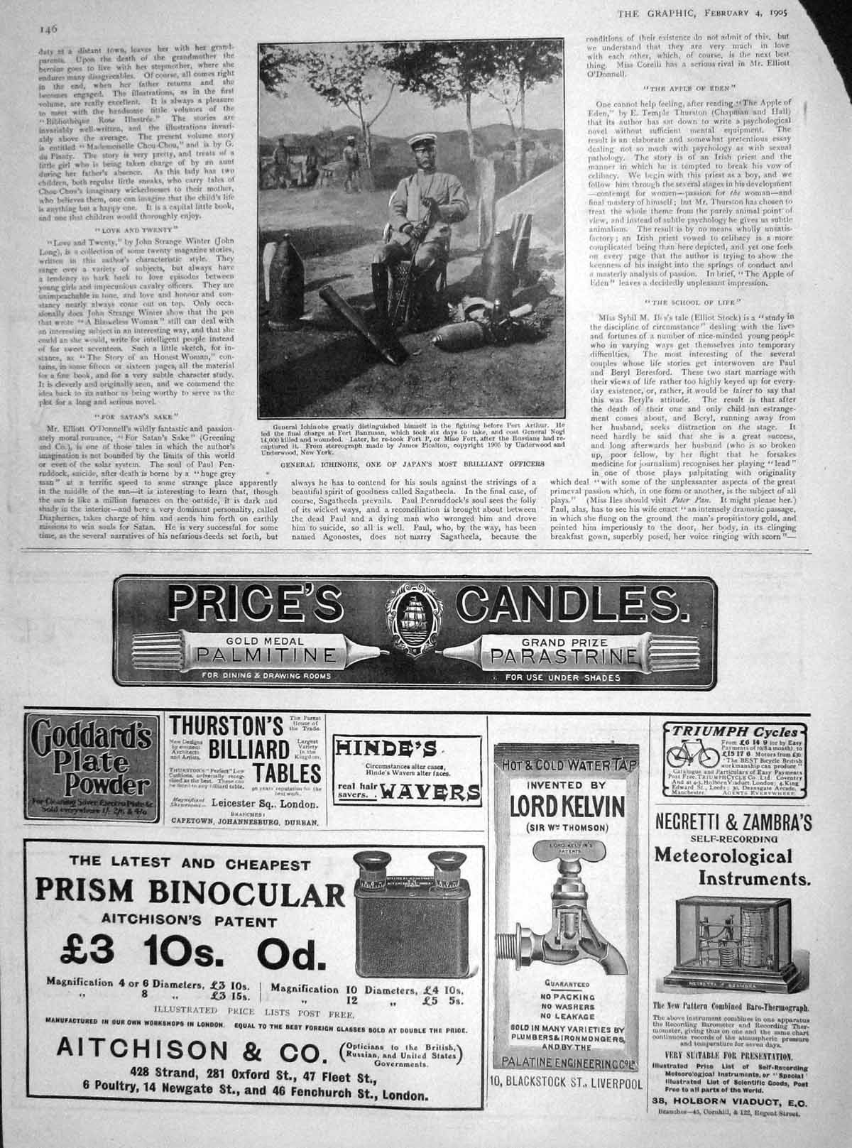 Old Antique Print 1905 General Ichinohe Japan War Officer Price Candles 20th