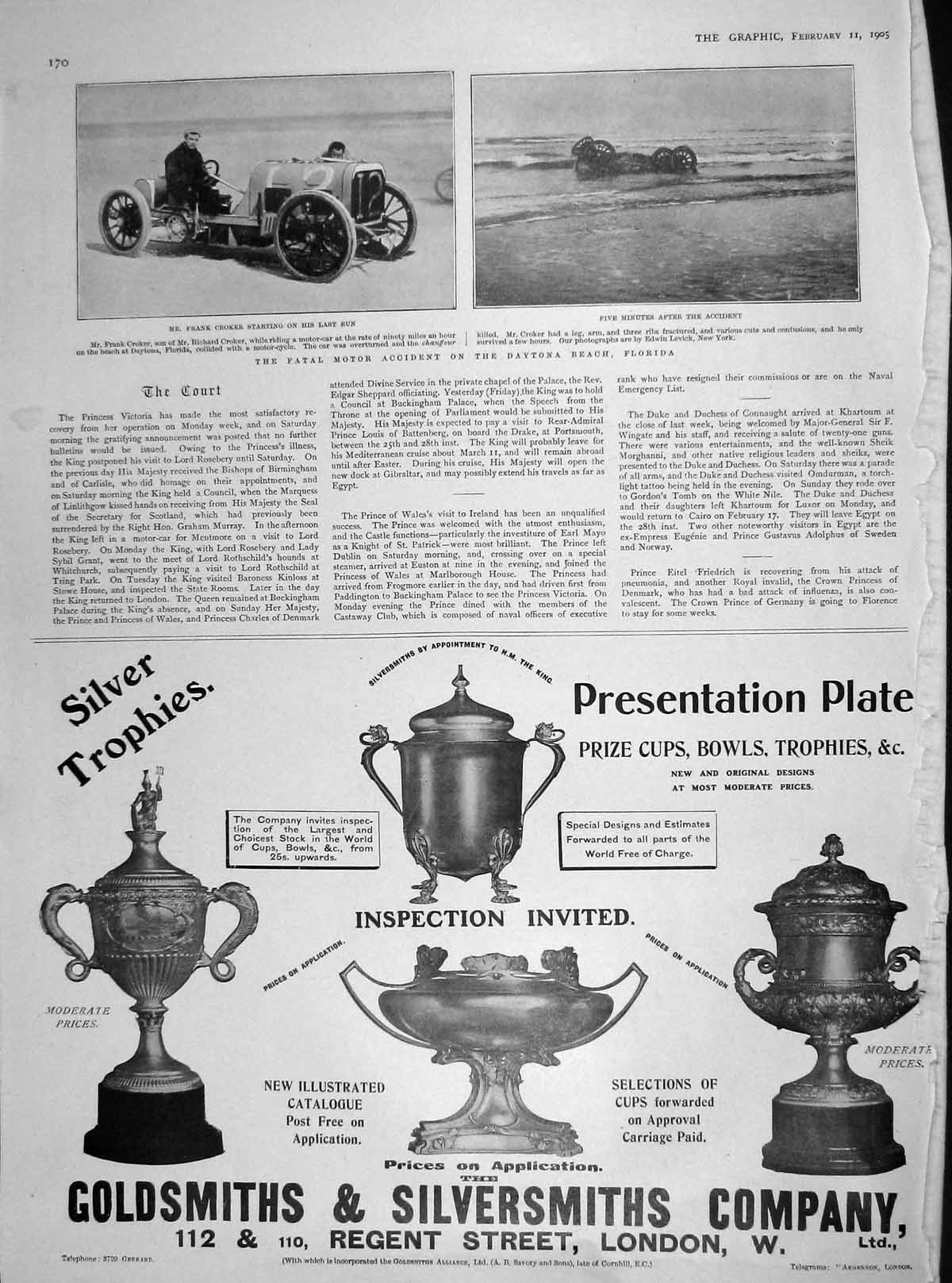 Original Old Antique Print 1905 Frank Croker Fatal Motor Car Accident Florida