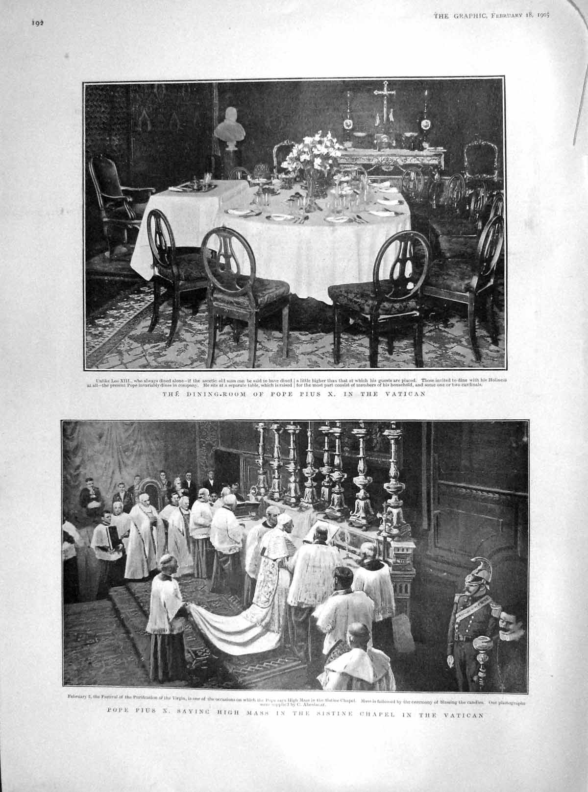 Old Antique Print 1905 Pope Pius Vatican Sistine Chapel Winchester Mount 20th