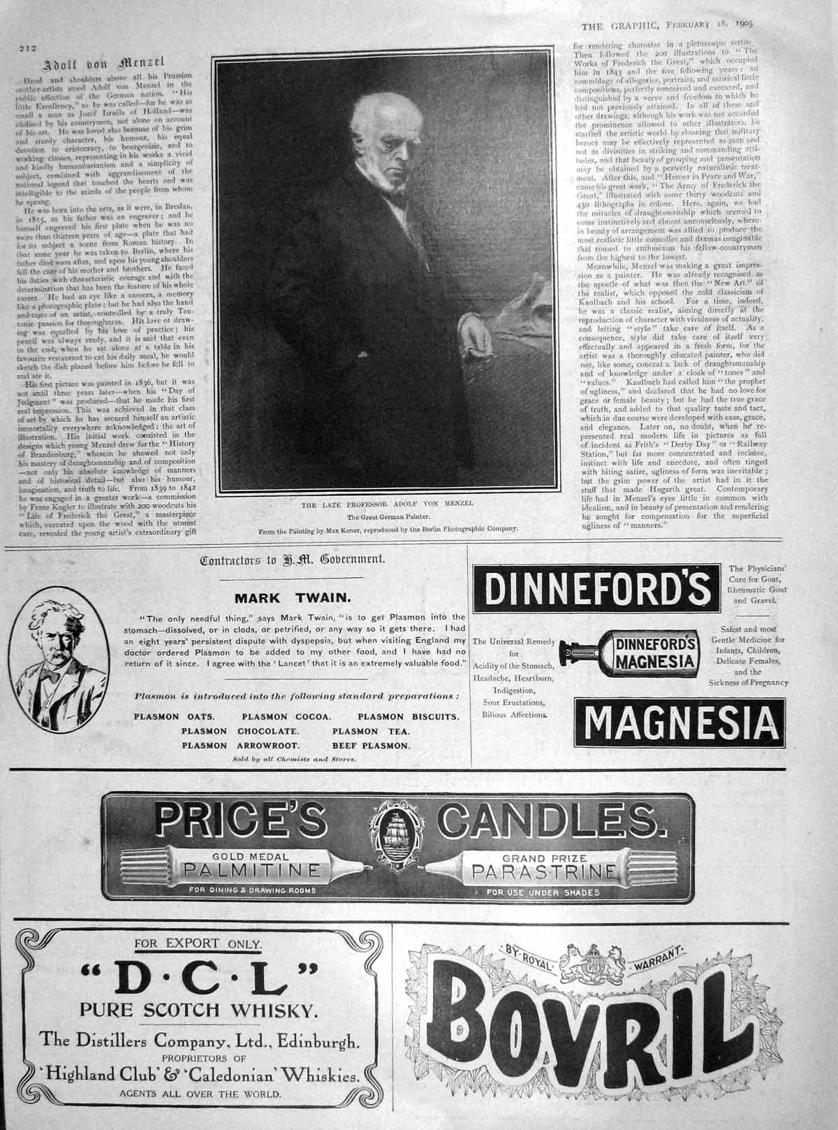 Old Antique Print 1905 Portrait Professor Adolf Von Menzel German Painter 20th