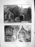 Original Old Antique Print 1905 King Charles Memorial Carisbrooke Castle Castro